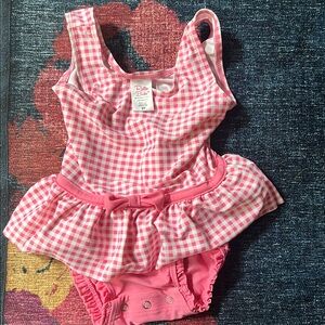 Ruffle Butts Pink Gingham Swimsuit with Bow size 2T